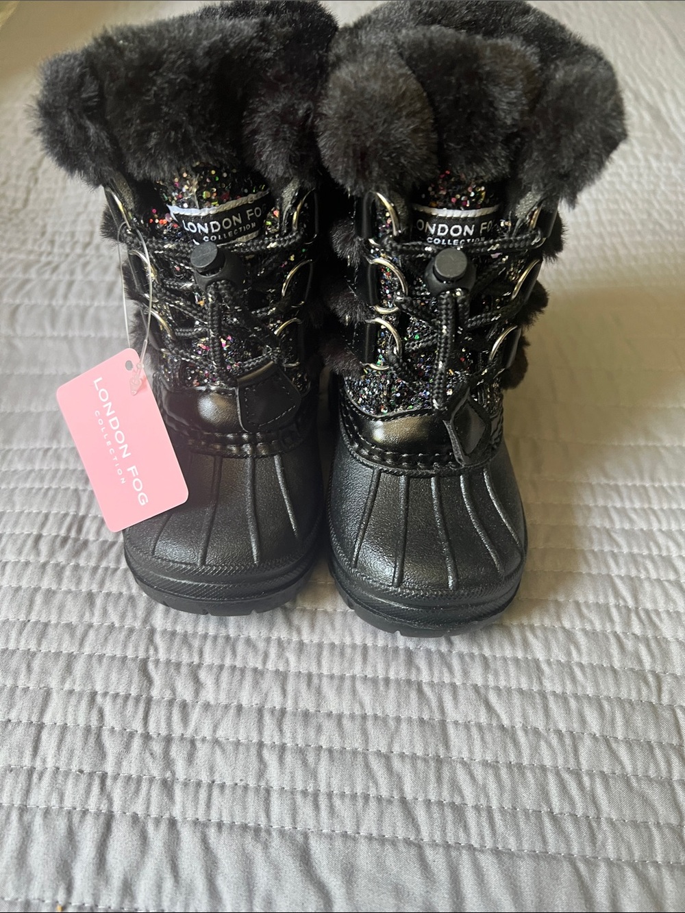 London Fog Black Faux Fur Winter Boots 6c